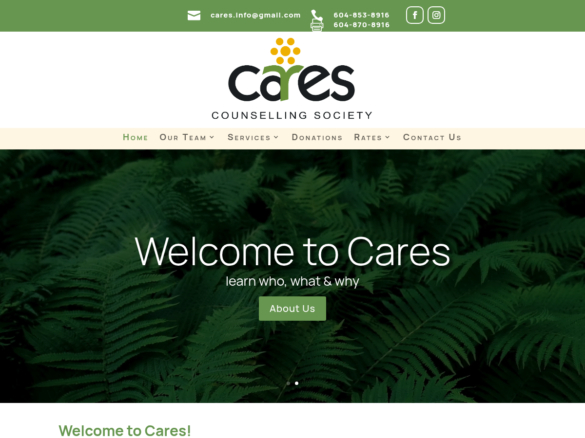 Cares Counselling Society · Non-Profit website