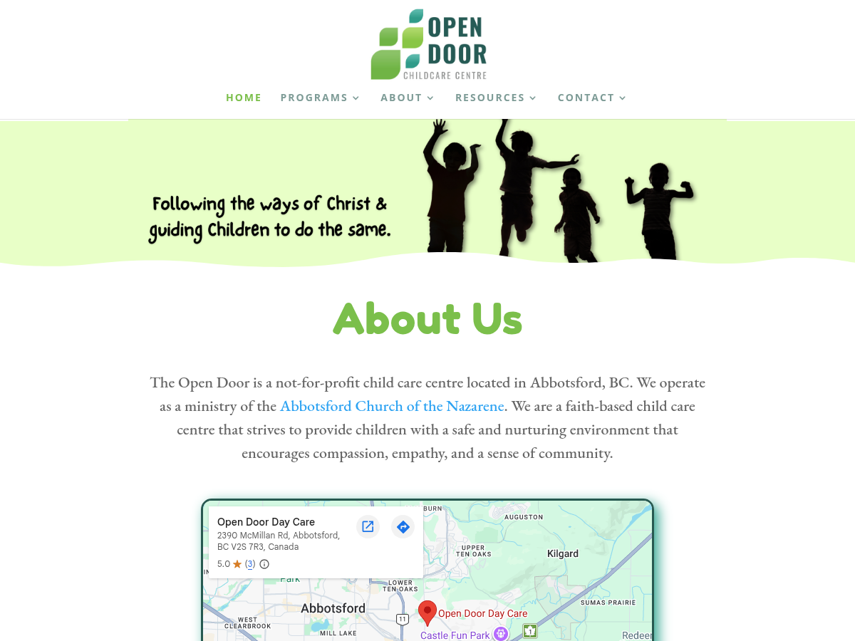 Open Door · Childcare Centre website