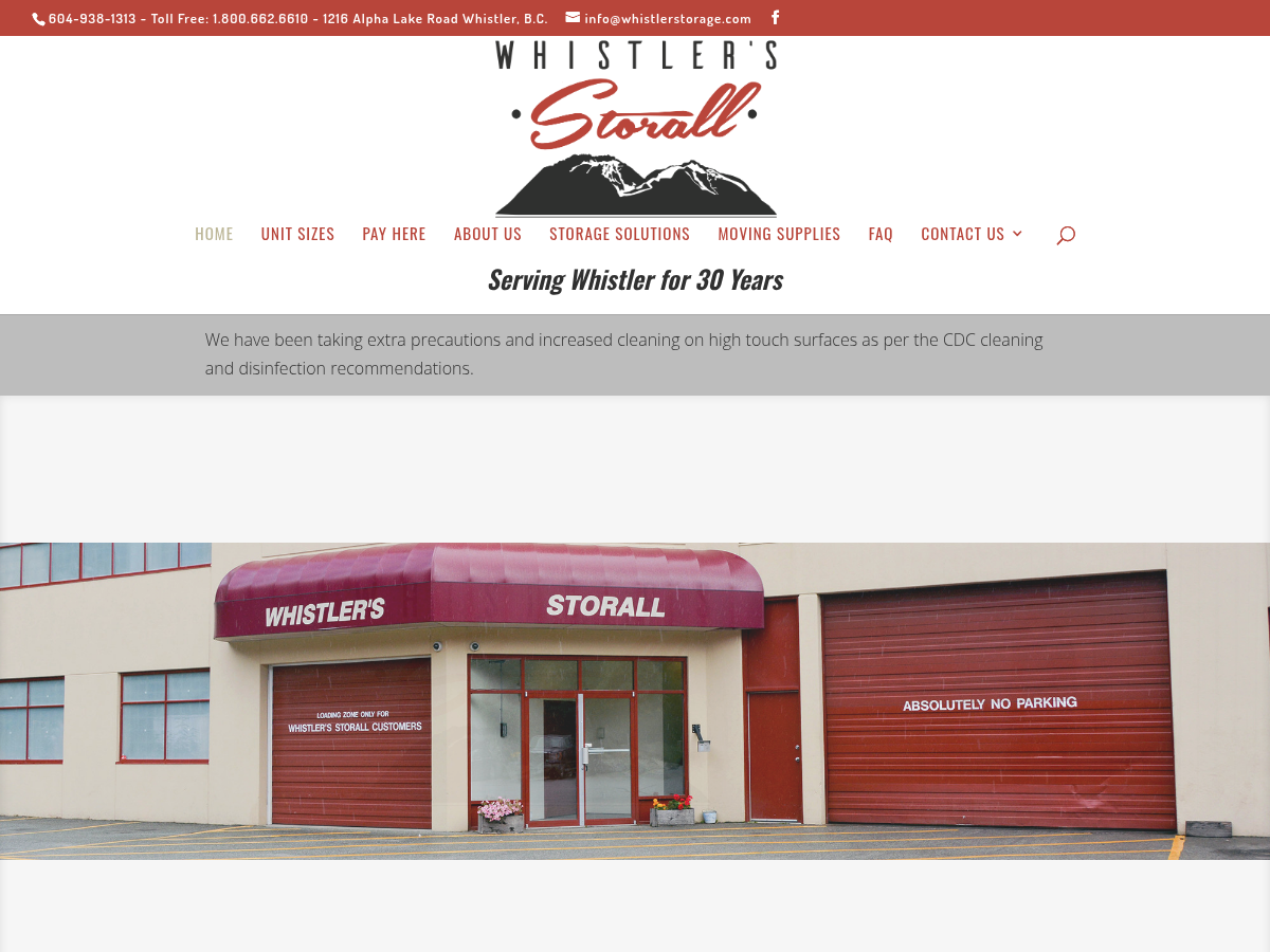 Whistler's Storall · Self Storage website